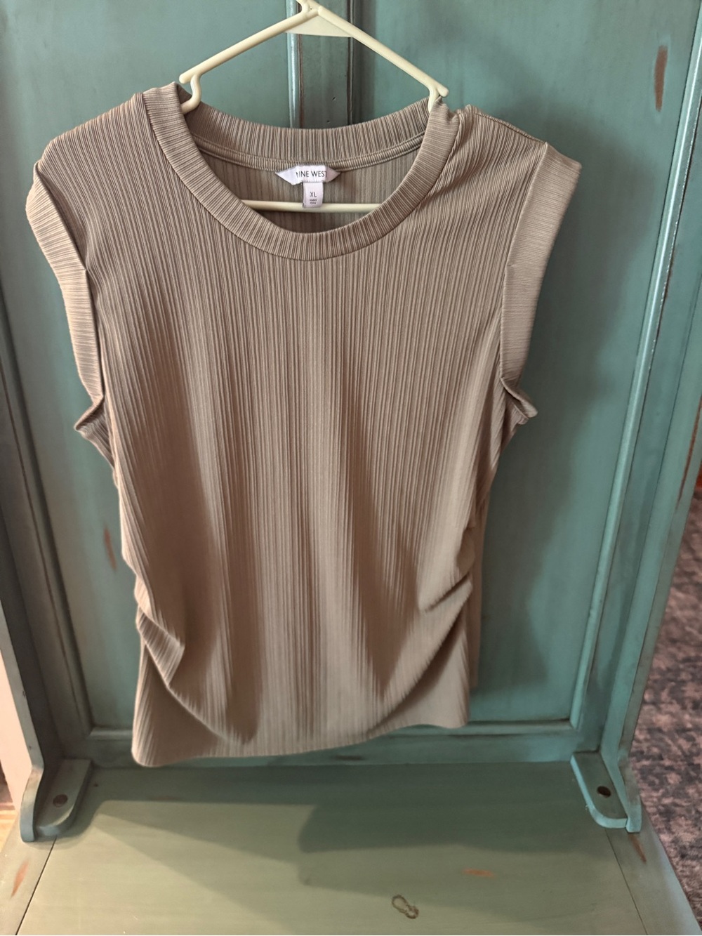 Nine West Taupe Ribbed Sleeveless Crewneck Tank
